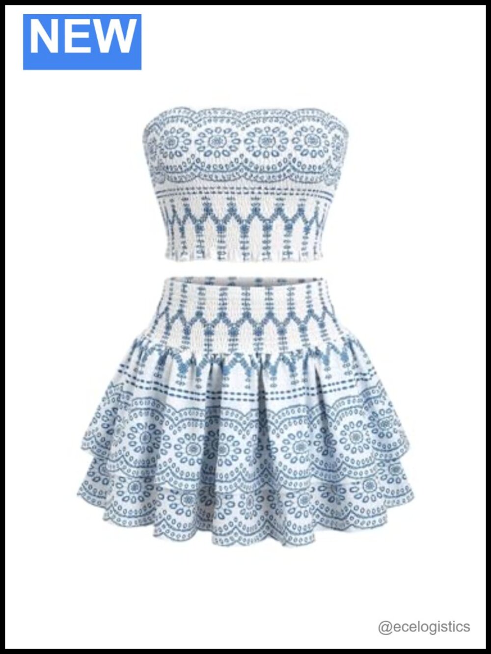 Women's 2 Piece Skirt Set Strapless Crop Top Ruffle Mini Skirt Boho Vacation